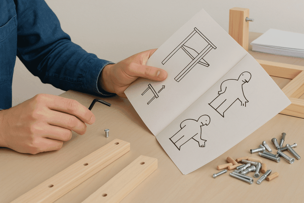Illustrated team following a clear step-by-step manual